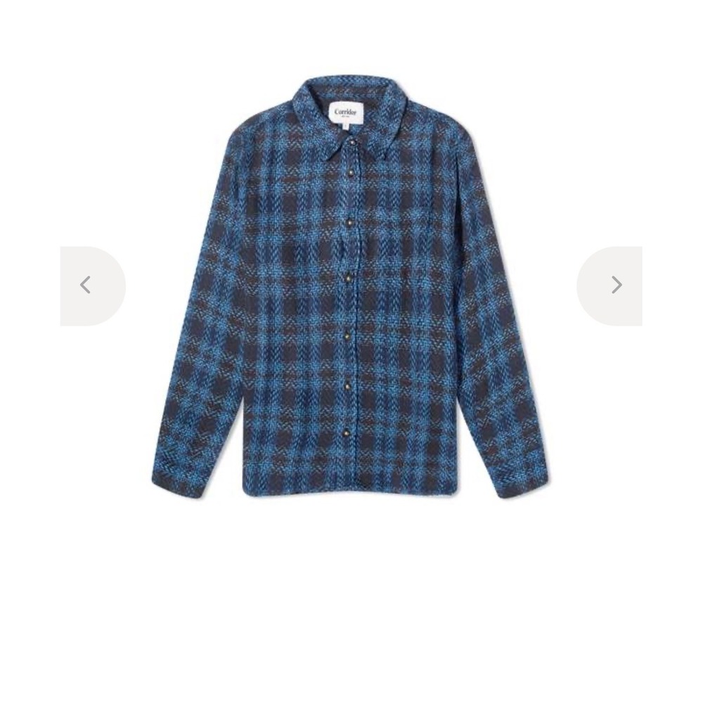Corridor New York Acid Plaid LS Shirt Cosmic Blue Fisherman Men Large Button Up
